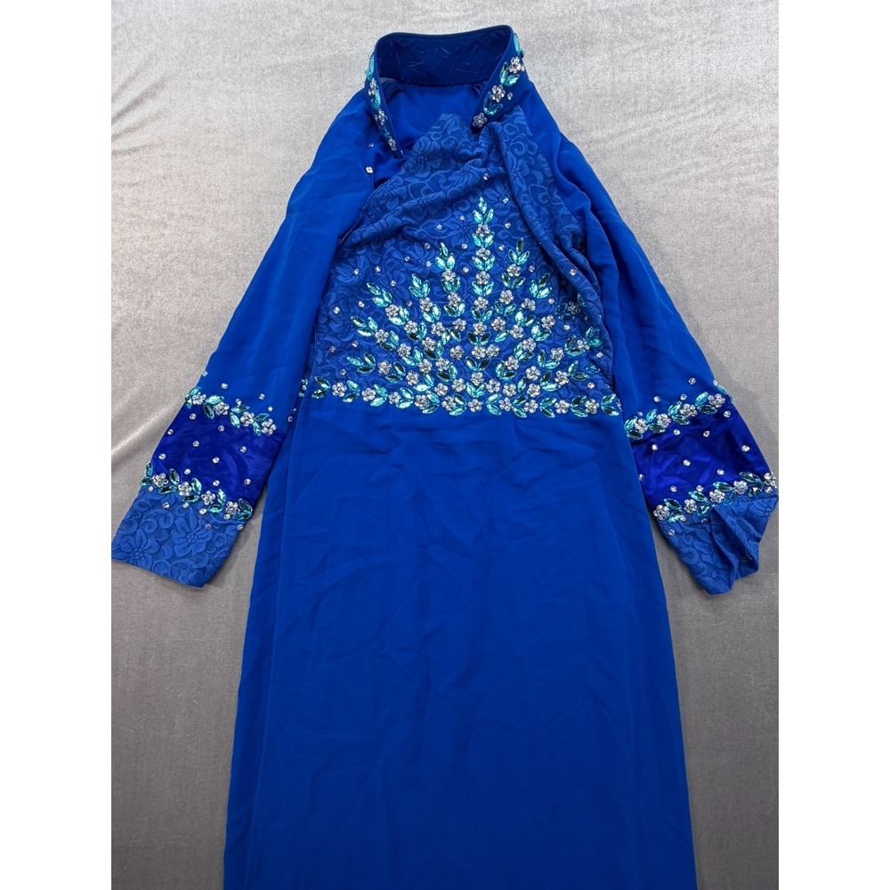 Womens Blue Rhinestone Embellished Abaya Ao Dai Dress Size Small‎